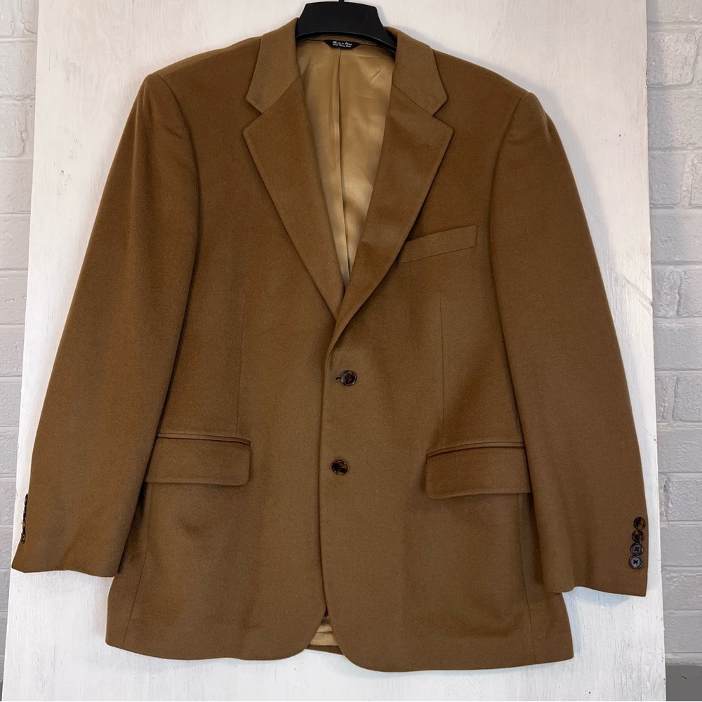 Bill Blass 100%  Cashmere Mens Size 42R blazer sport Coat suit jacket Tan
